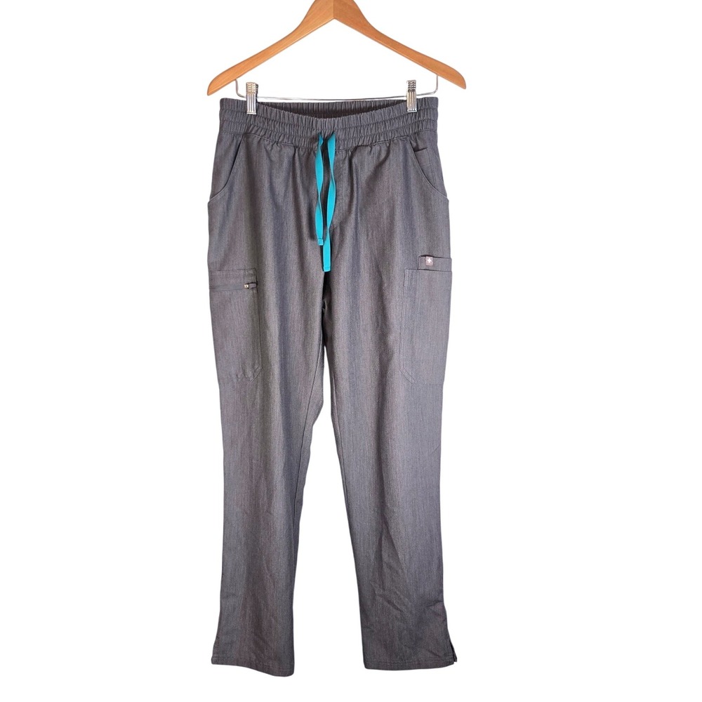 FIGS Technical Collection Gray Women's Scrub Pants Teal Drawstring Medium‎